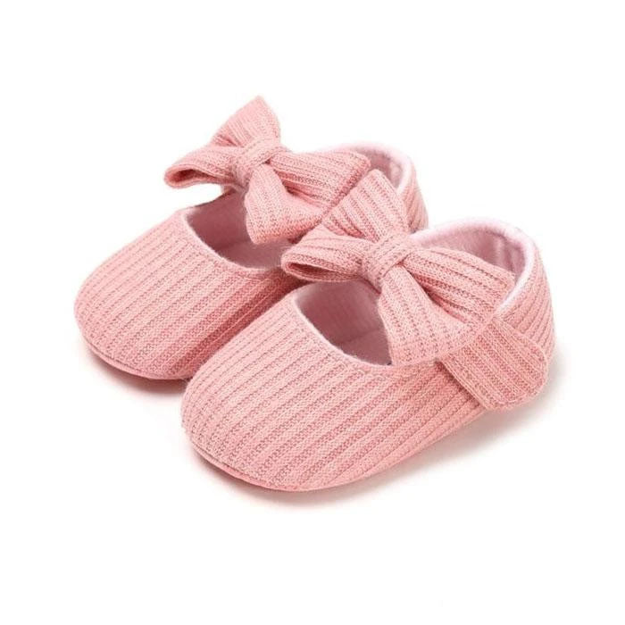 Pink Solid Bow Baby Shoes   