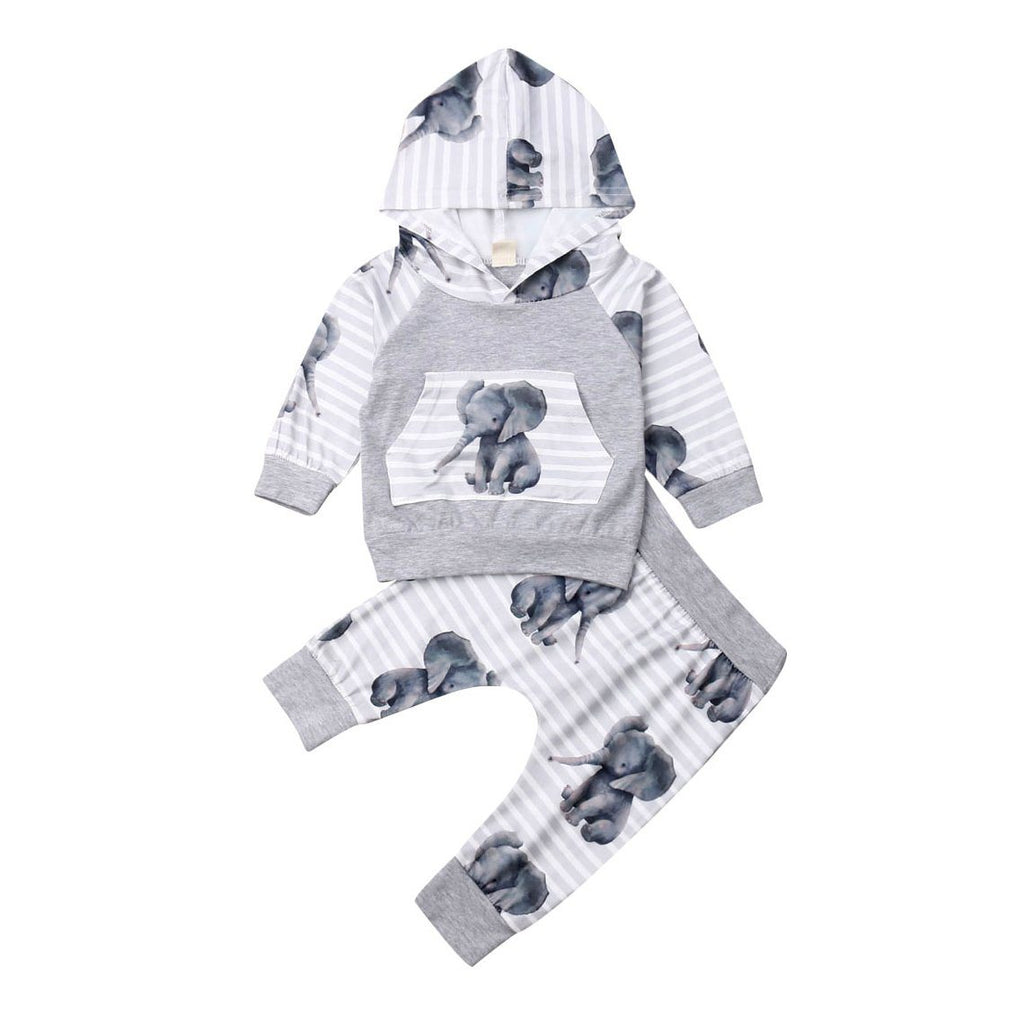 Unisex Baby Elephant Hooded 2-Piece Outfit Set – The Trendy Toddlers
