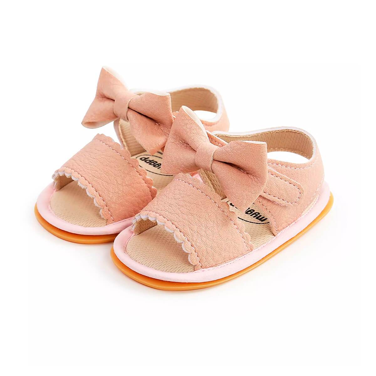 Solid Bow Baby Sandals Pink 1 