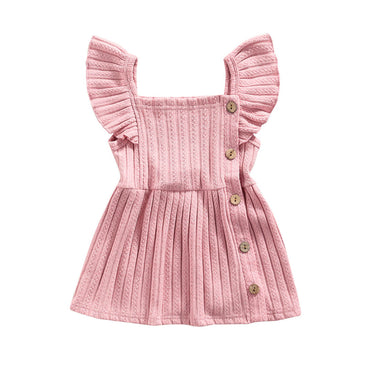 Solid Knitted Buttons Baby Dress Pink 3-6 M 