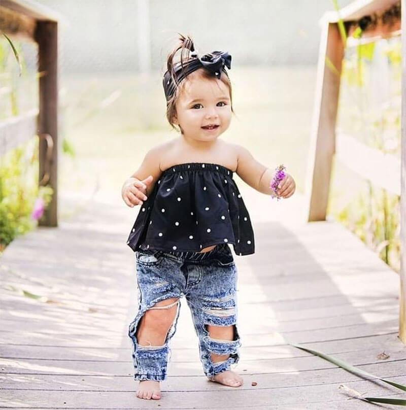 Baby Girl Polka Dot Top Jean Set – The Trendy Toddlers