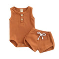 Sleeveless Solid Waffle Baby Set Brown 0-3 M 