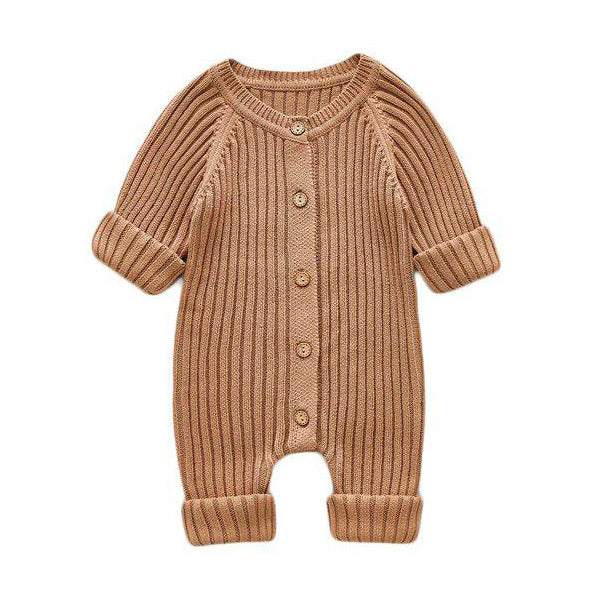 Long Sleeve Knitted Baby Jumpsuit Beige 3-6 M 