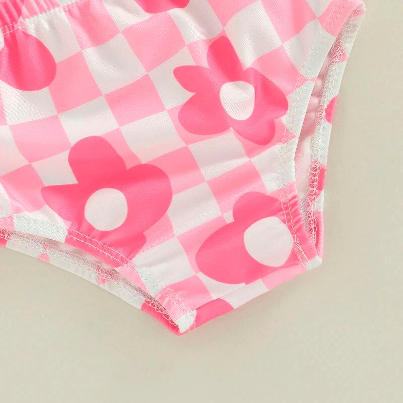 Pink Floral Checkered Baby Swimsuit   