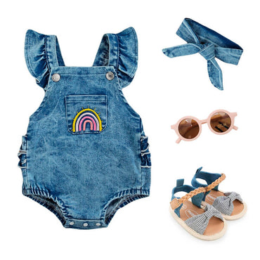 Rainbow Denim Baby Romper   