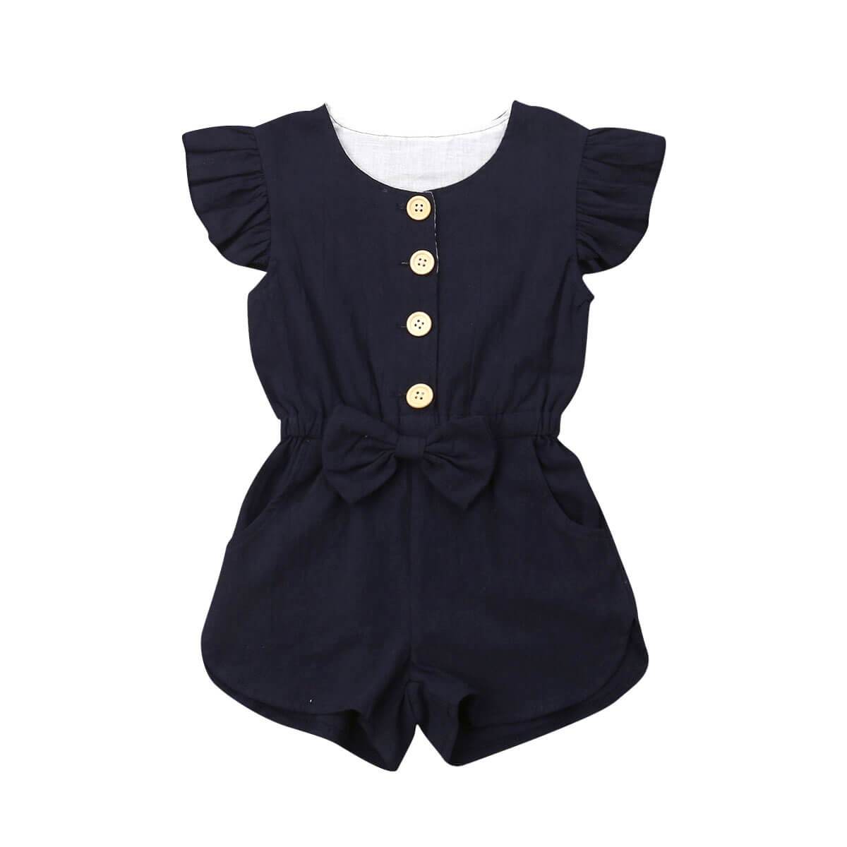 Ruffle Bow Toddler Romper Navy Blue 2T 