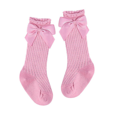 Solid Bowknot Socks Pink 0-12 M 