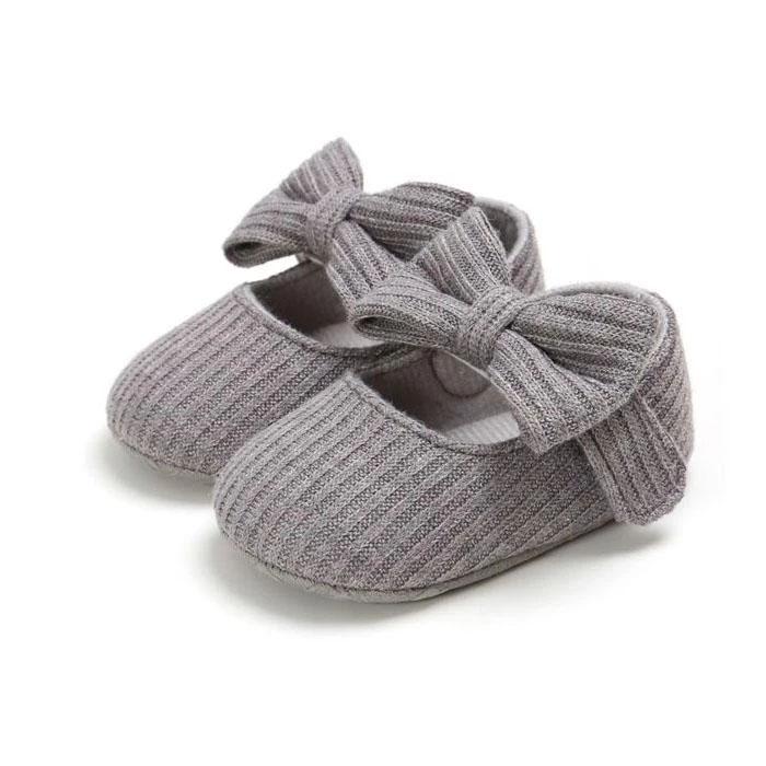 Gray Solid Bow Baby Shoes   