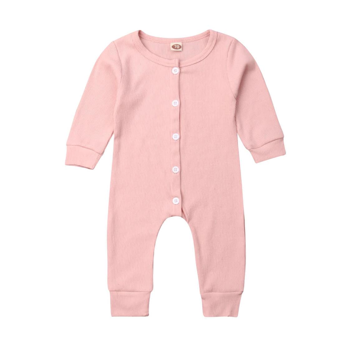 Long Sleeve Solid Baby Jumpsuit Pink 9-12 M 