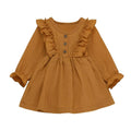 Long Sleeve Ruffled Toddler Dress Brown 5T 