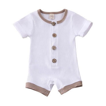 Ribbed Button Baby Romper White 3-6 M 