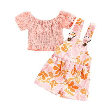 Pink Top Floral Suspender Toddler Set   