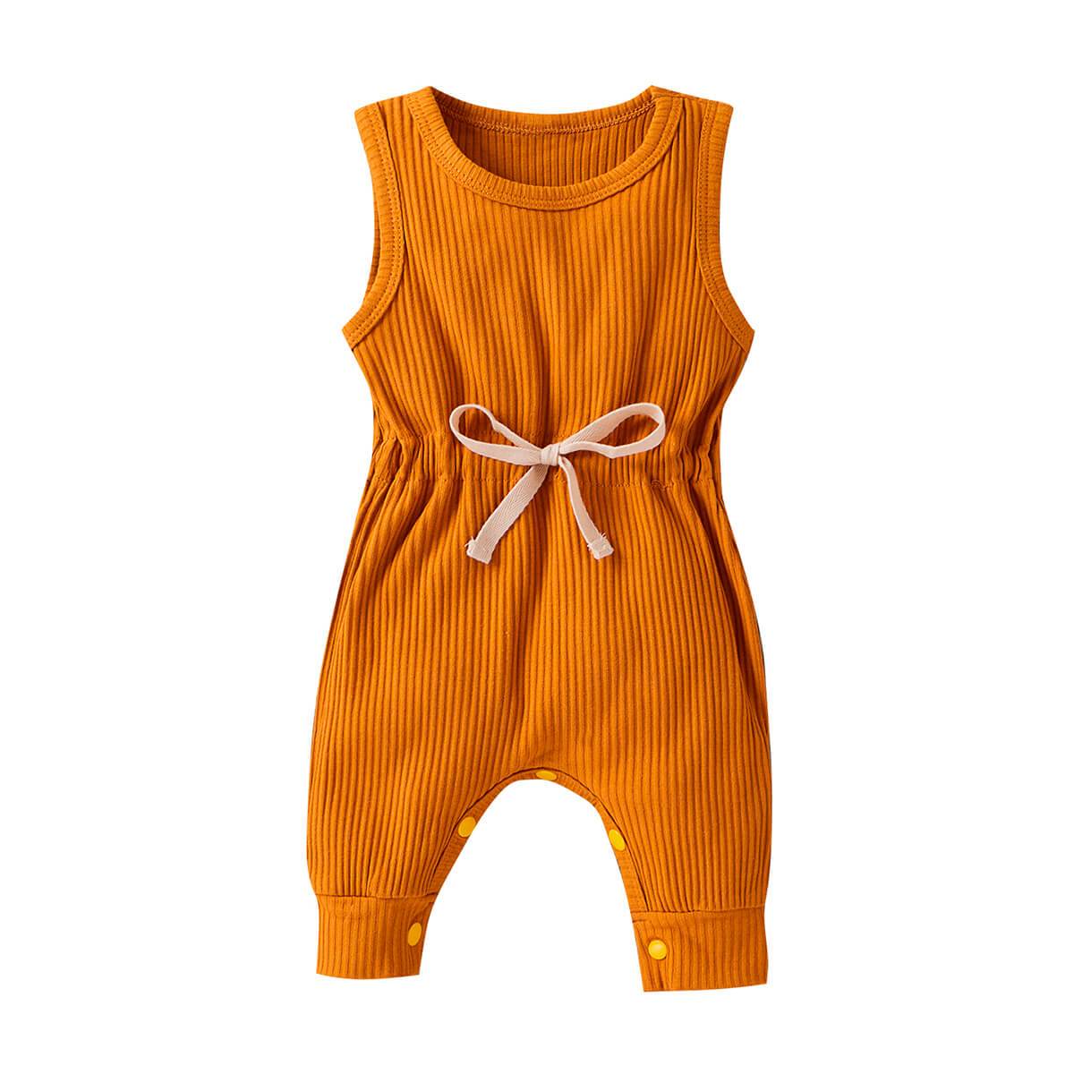Solid Ribbed Baby Jumpsuit Mustard Orange 3-6 M 