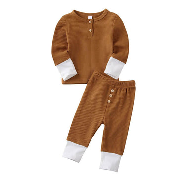 Ribbed Button Lounge Baby Set Brown 9-12 M 