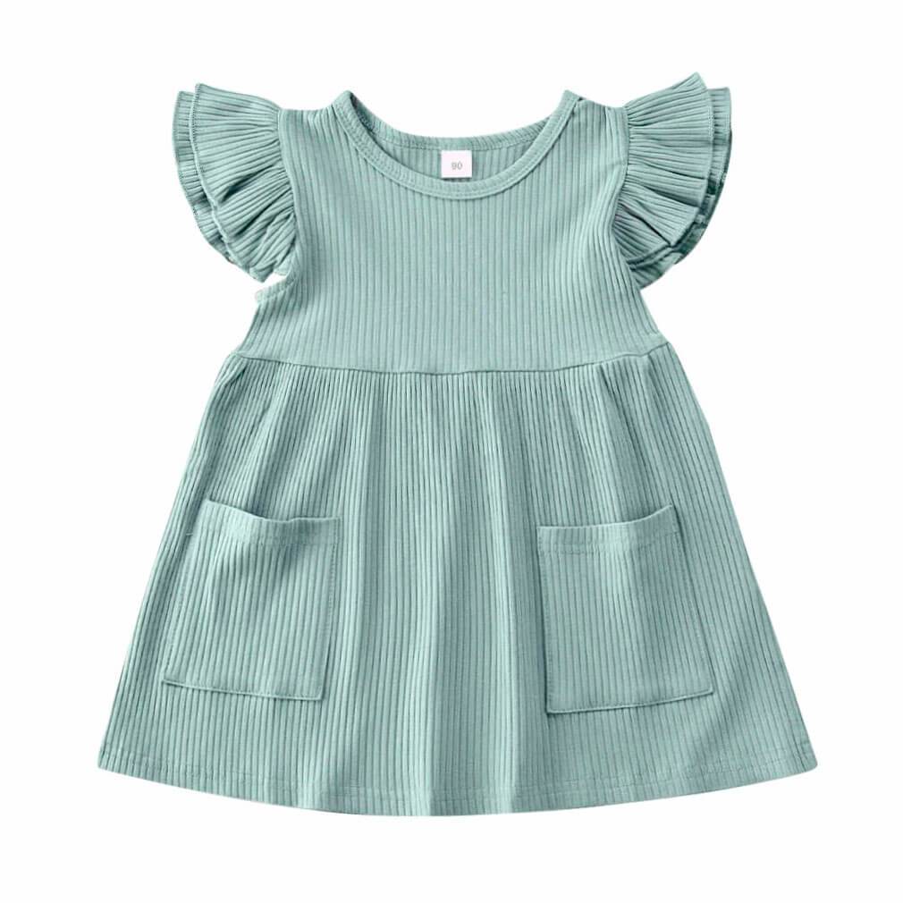 Solid Ribbed Toddler Dress Blue 4T 