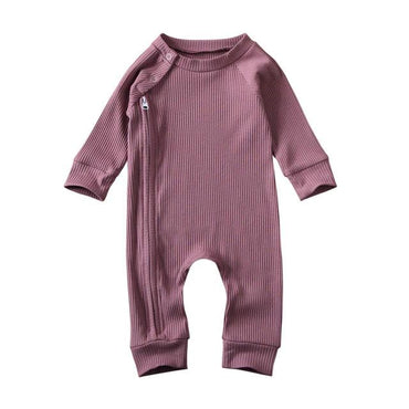 Zipper Long Sleeve Baby Jumpsuit Purple 3-6 M 