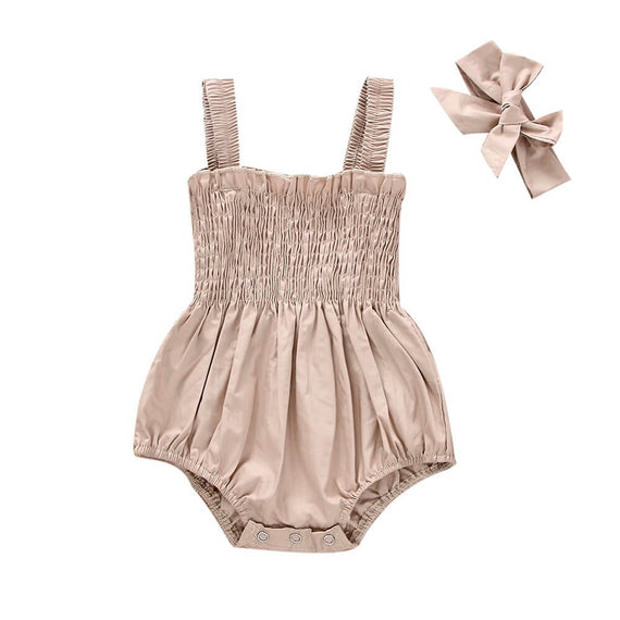 Solid Ruched Baby Romper Latte Khaki 0-3 M 