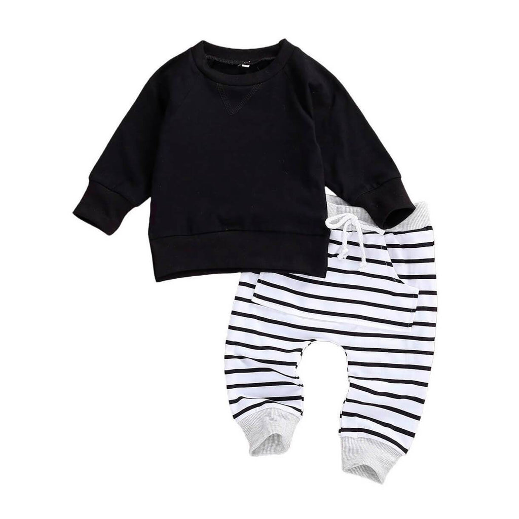 Unisex Baby Black Sweatshirt Striped Pants 2-Piece Clothing Set – The ...