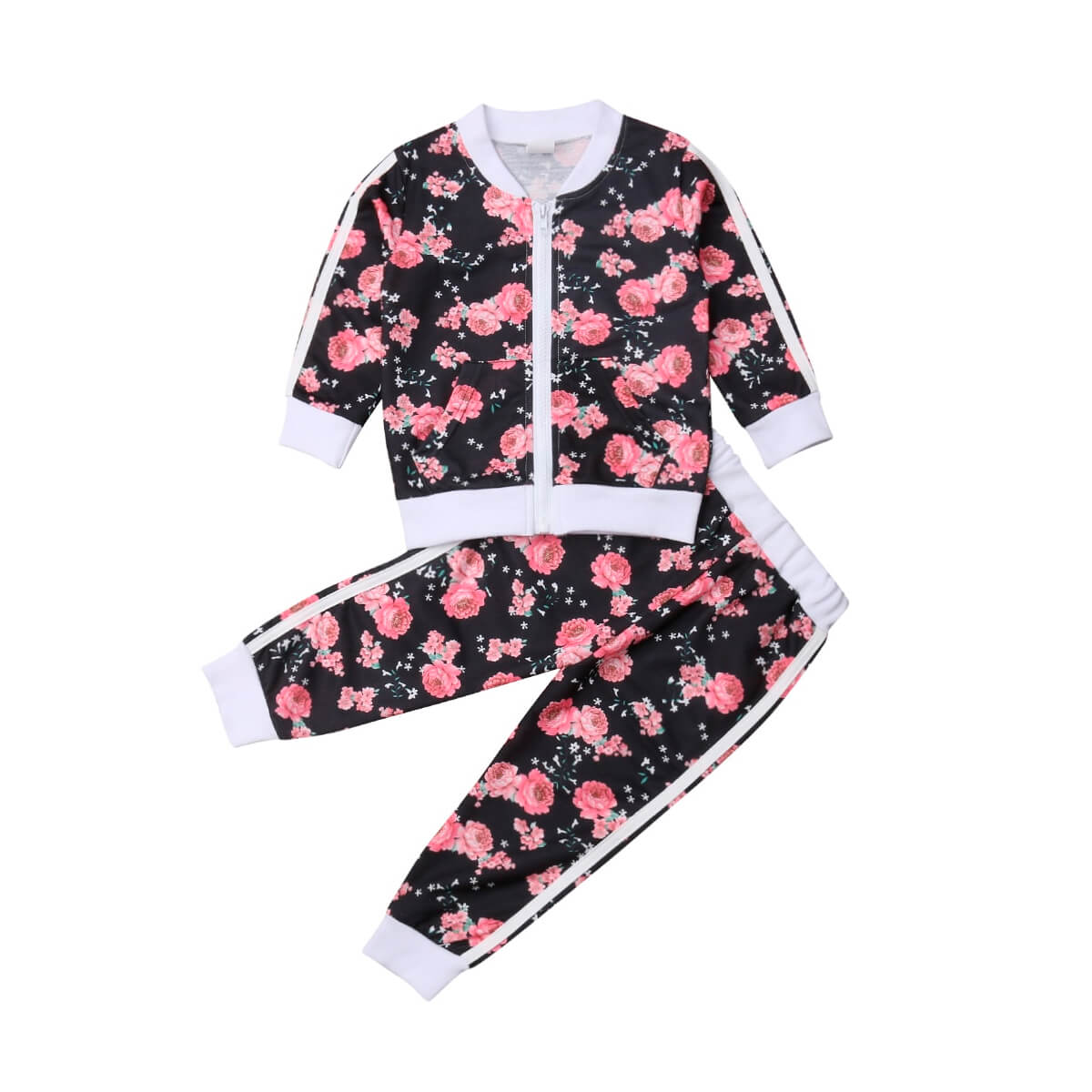 Floral Zipper Sweatshirt Toddler Set