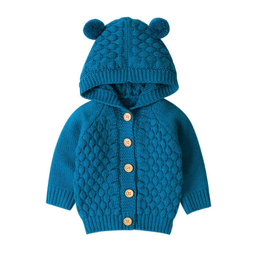 Solid Knit Hooded Baby Cardigan Blue 3-6 M 