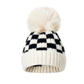 Checkered Knitted Hat White  