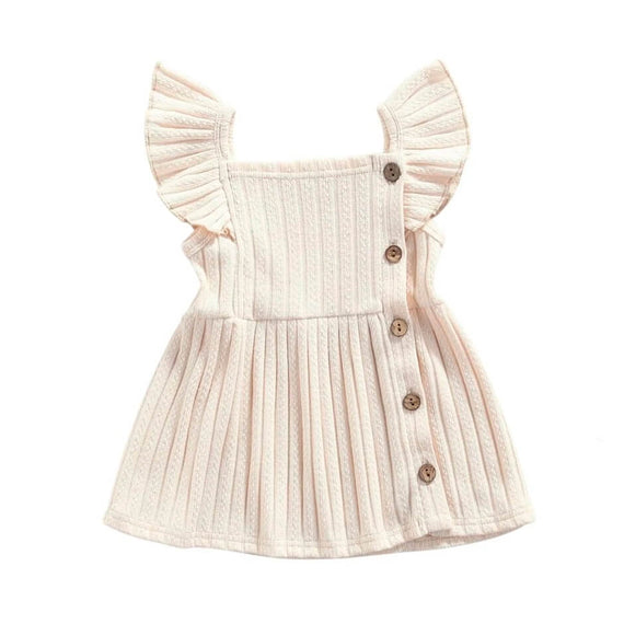 Solid Knitted Buttons Baby Dress Beige Cream 3-6 M 