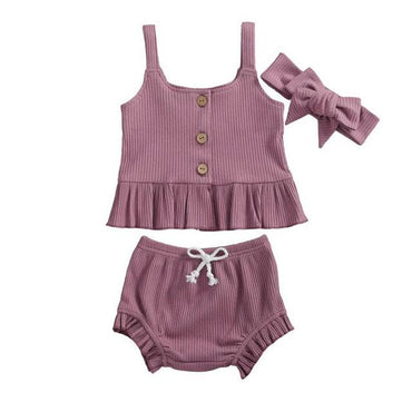 Solid Ribbed Bloomer Baby Set Purple 18-24 M 