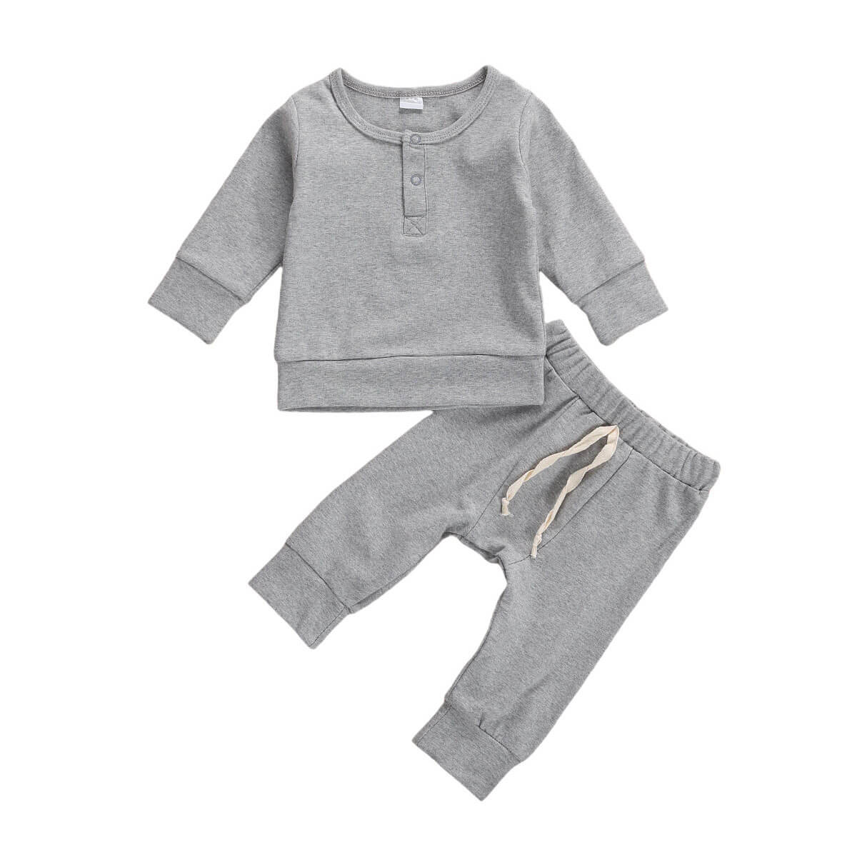 Solid Button Sweatshirt Baby Set