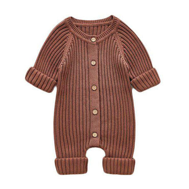 Long Sleeve Knitted Baby Jumpsuit Dark Brown 3-6 M 
