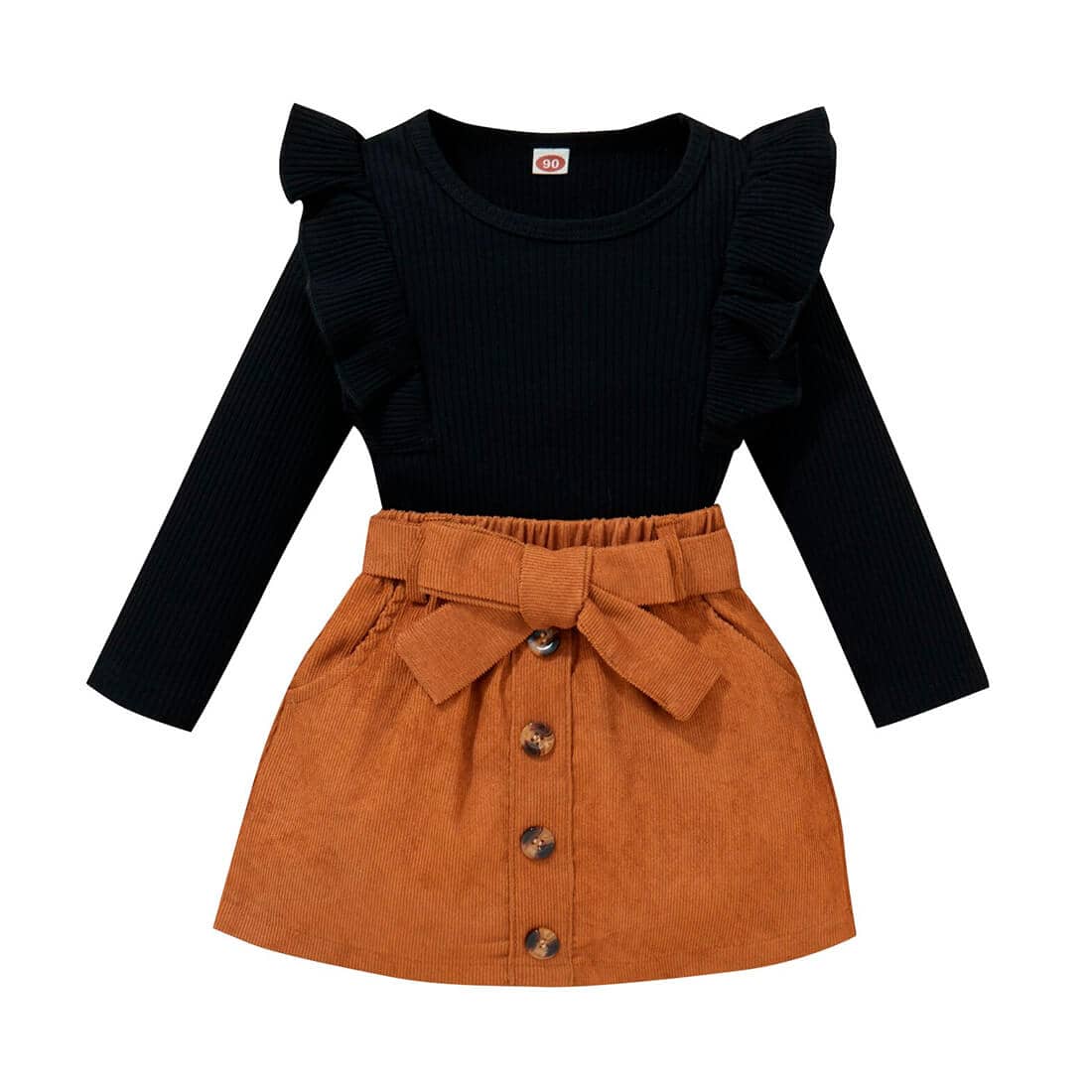 Toddler Girl Brown Bow Skirt 2-Piece Outfit Set – The Trendy Toddlers