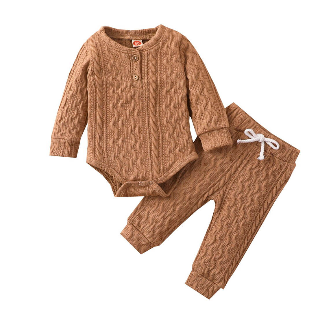 Long Sleeve Solid Knitted Baby Set Latte Brown 0-3 M 