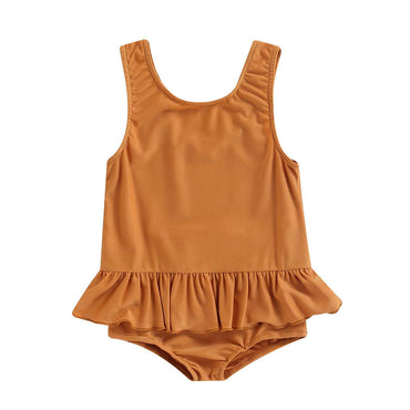 Brown Ruffled Toddler Swimsuit