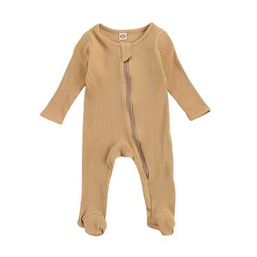 Solid Zipper Footed Baby Jumpsuit Brown 0-3 M 