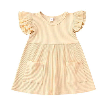 Solid Ribbed Toddler Dress Cream Yellow 4T 