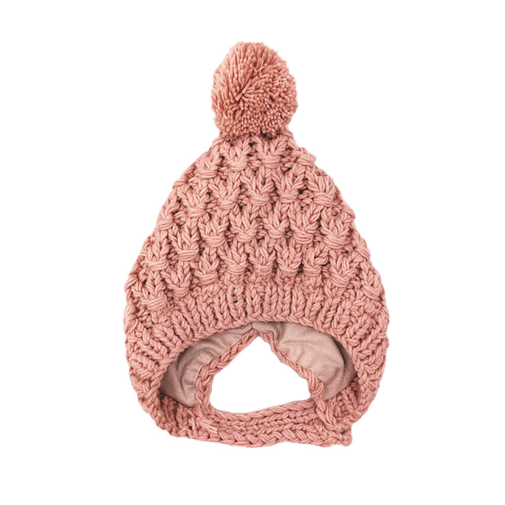 Solid Knitted Pompom Beanie Dusty Pink  