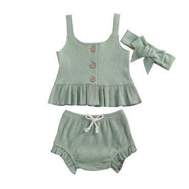 Solid Ribbed Bloomer Baby Set Green 12-18 M 