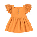Solid Lace Sleeve Baby Dress Mustard Orange 0-3 M 