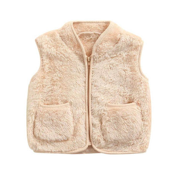 Solid Plush Vest Toddler Jacket White Beige 12-18 M 