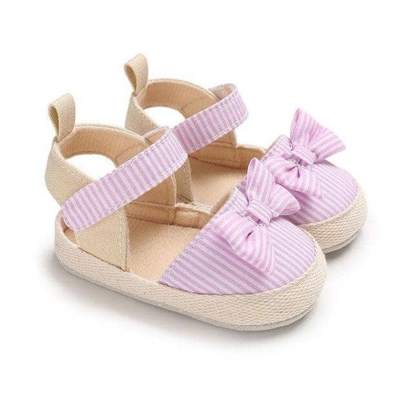 Striped Bowknot Baby Sandals Pink 1 