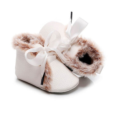 Solid Ribbon Knot Fur Baby Boots