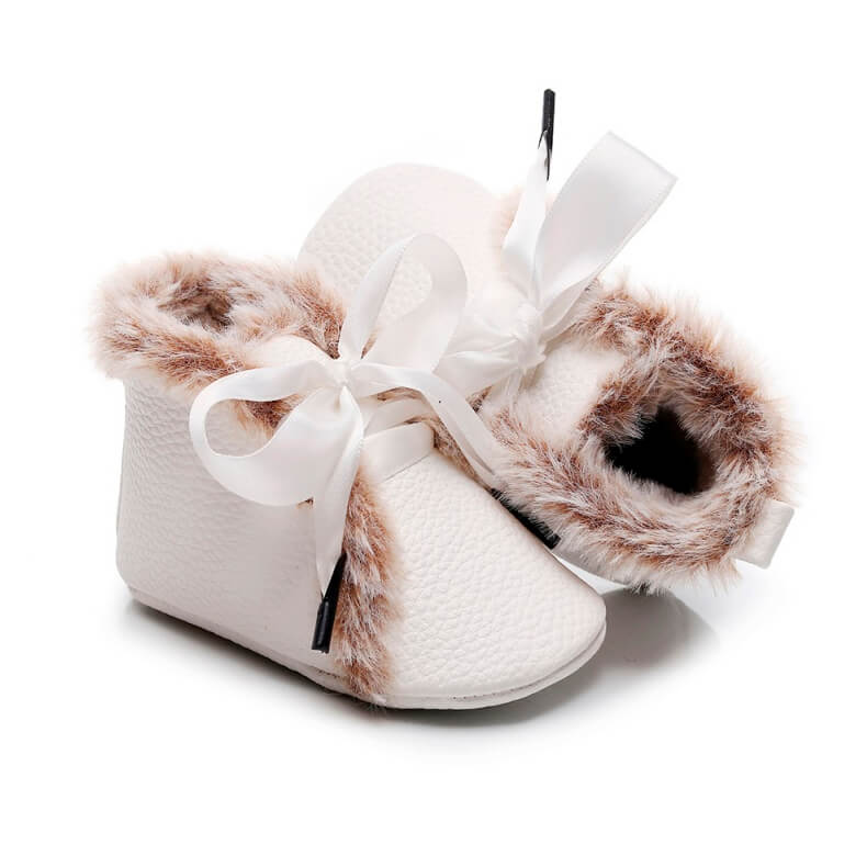 Solid Ribbon Knot Fur Baby Boots White 1 