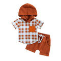 Short Sleeve Plaid Hooded Baby Set Brown 3-6 M 