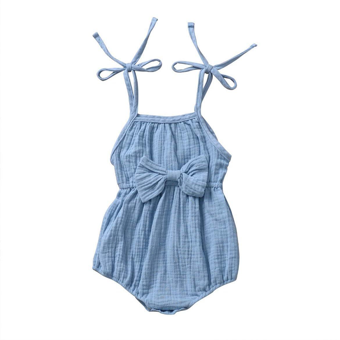 Straps Bow Solid Baby Romper