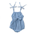 Straps Bow Solid Baby Romper Blue 12-18 M 