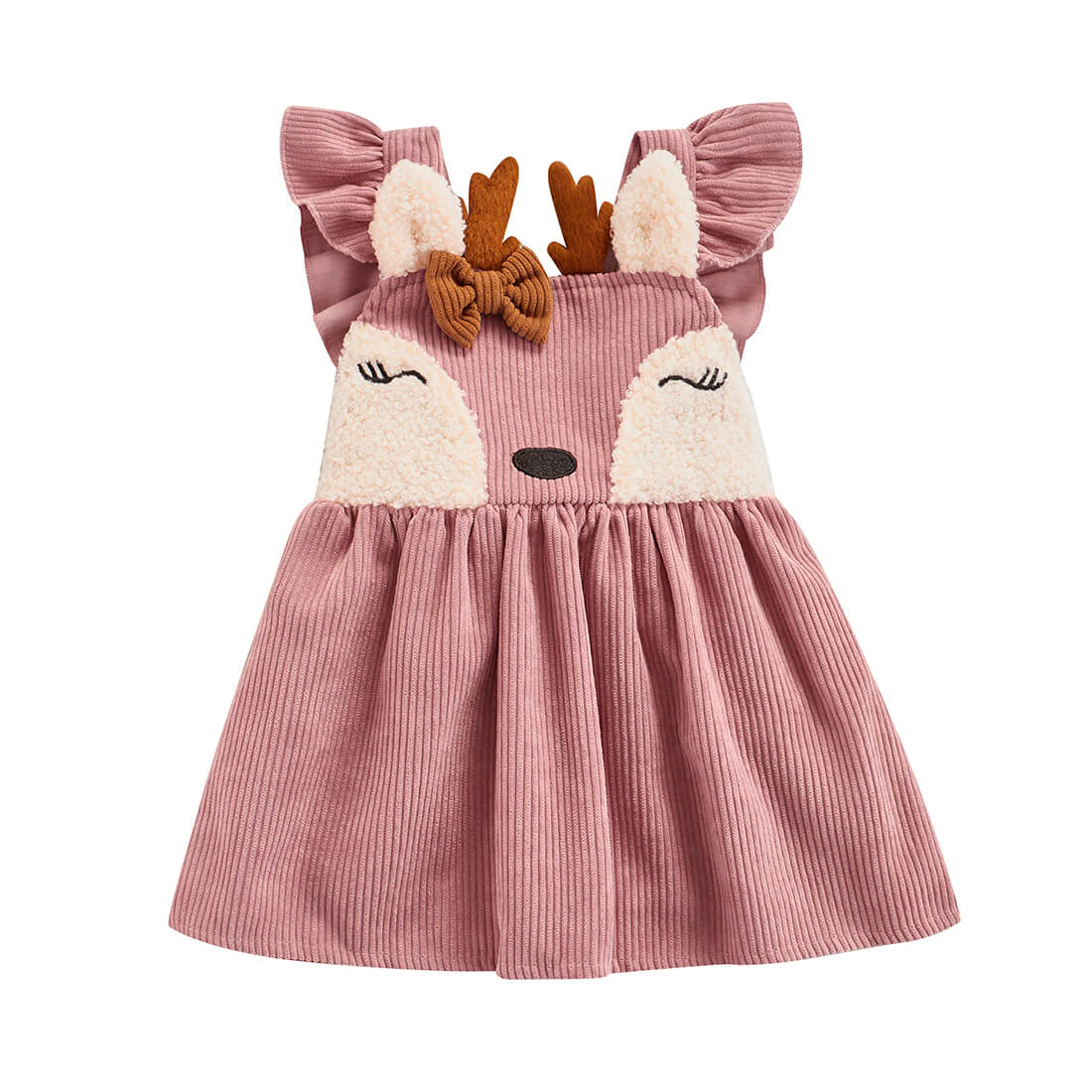 Deer Ruffled Corduroy Baby Dress