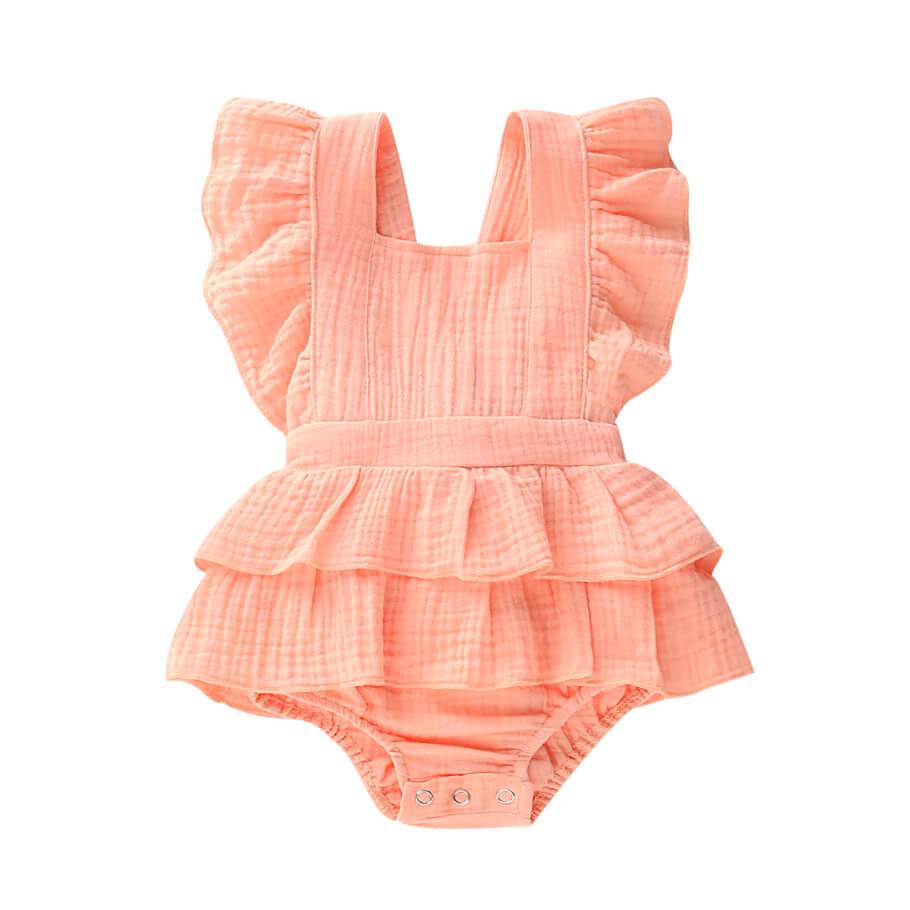 Solid Ruffled Baby Romper Pink 3-6 M 