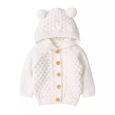 Solid Knit Hooded Baby Cardigan White 3-6 M 