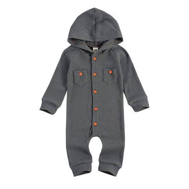 Solid Waffle Hooded Baby Jumpsuit
