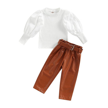 Puff Sleeve Top Solid Pants Toddler Set   