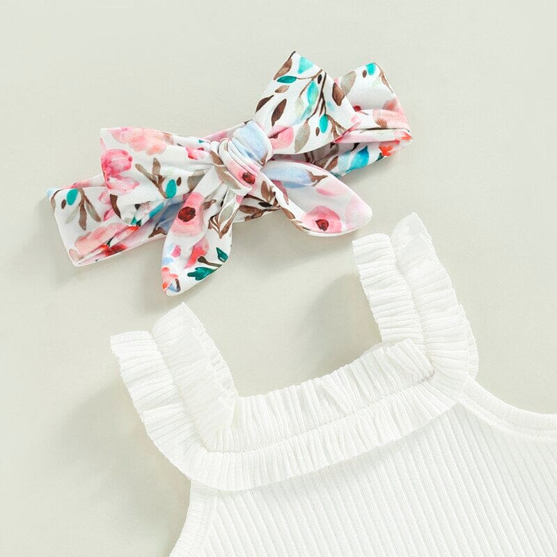 White Floral Ruffled Baby Set